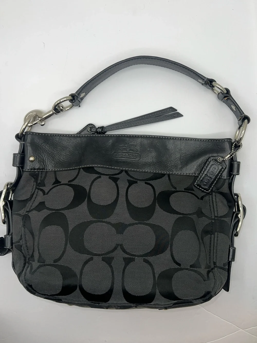 Coach Zoe Signature Hobo / Shoulder Bag in Black & Grey Signature Canvas -12657